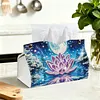 (25cm)Winter Night Pearl Lotus DIY Diamond Painting PU Tissue Holder Box