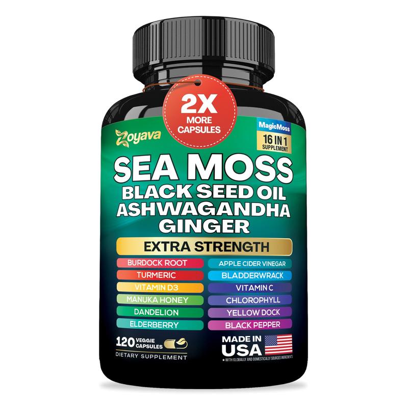 Zoyava Sea Moss Supplement - All-in-One Multivitamin with Black Seed Oil, Ashwagandha & 15+ Extra Strength Ingredients - 60 Capsules - MADE IN USA