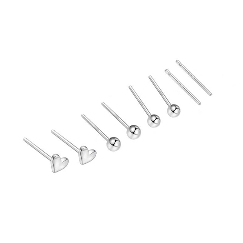 1 Pair 925 Sterling Silver Star Heart Shape Ear Studs