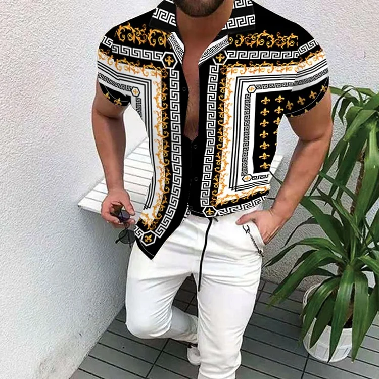 Exotic Retro Style Summer Short-Sleeved Men's Shirts at Hiphopee