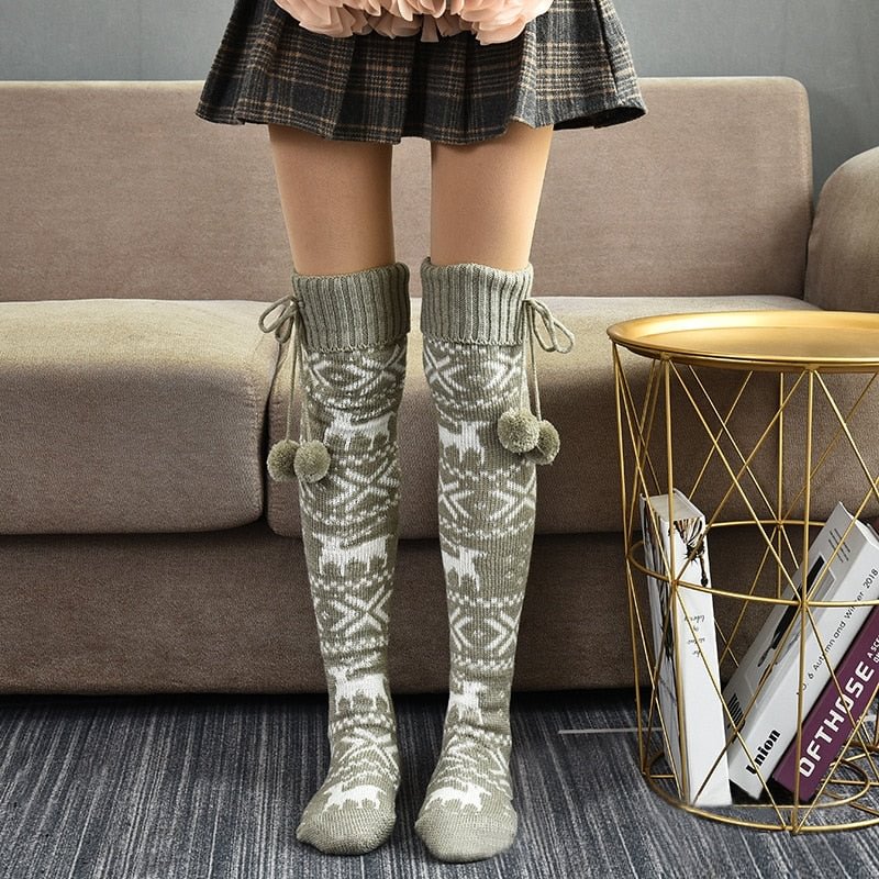 Christmas Gift Christmas Stockings Women's Long Knitted Stockings for Girls Ladies Women Winter Warm Knit Socks Thigh High Over The Knee Socks