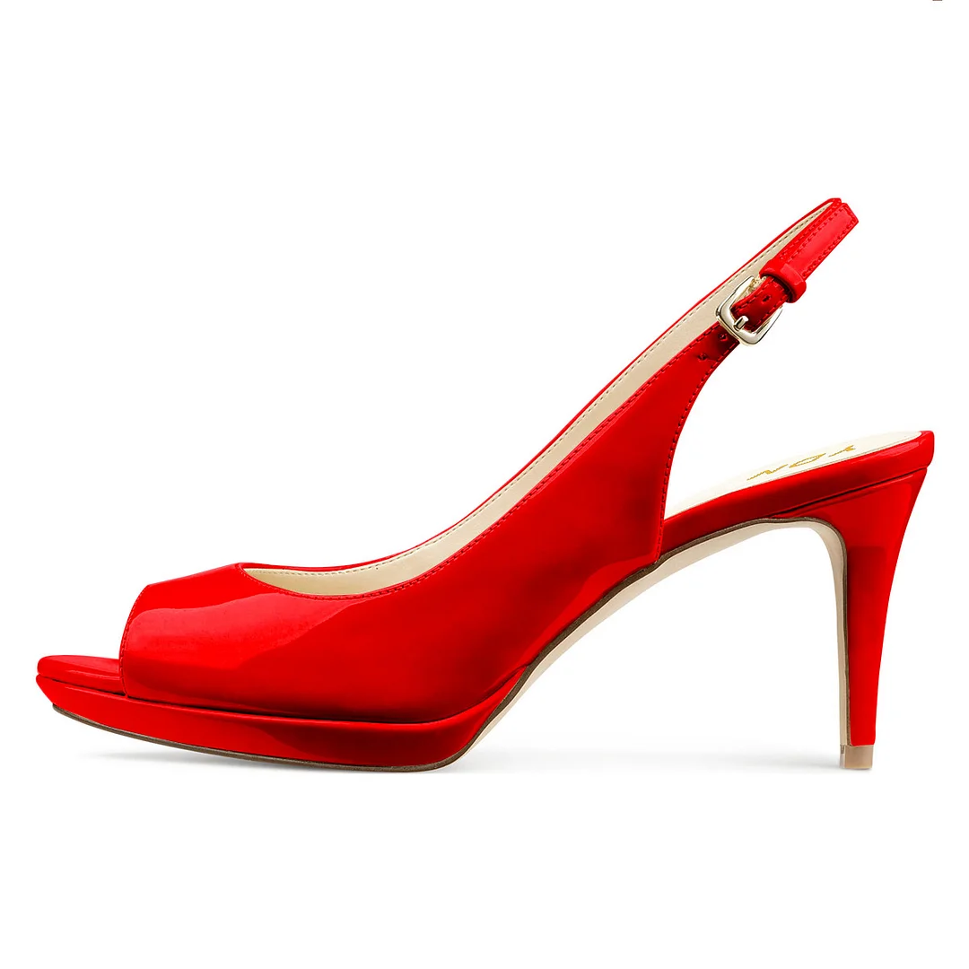 Peep Toe Patent Leather Platform Slingback Sexy High Heels in Red