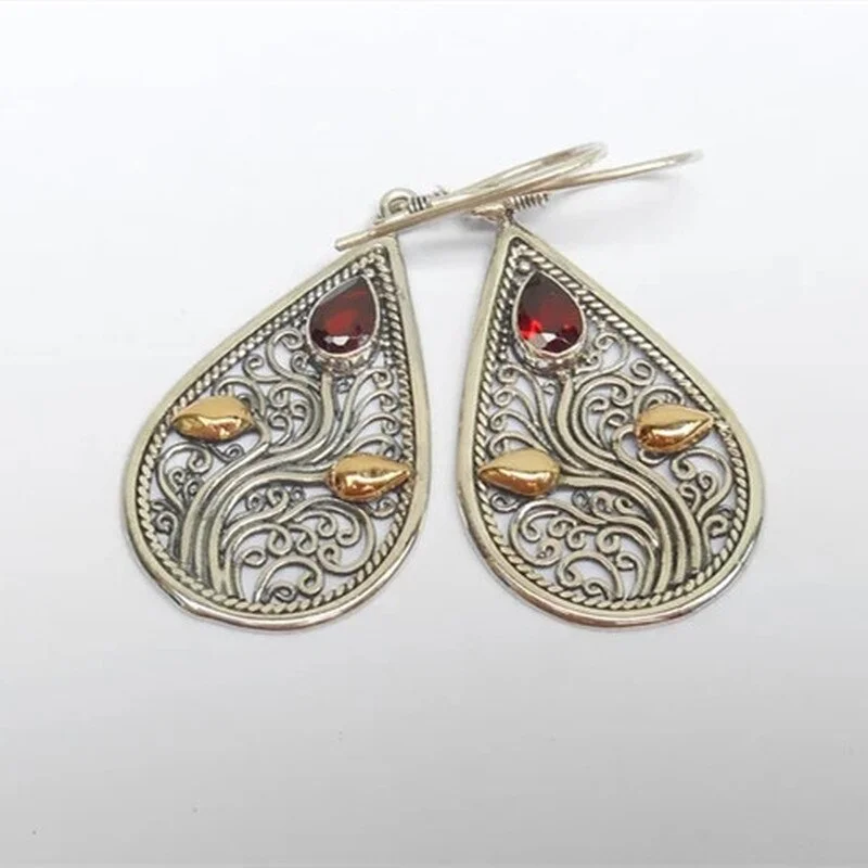 Vintage Silver Color Half Circle Drop Earrings Ethnic Metal Inlaid Purple Zircon Leaves Dangle Earrings for Women Jewelry