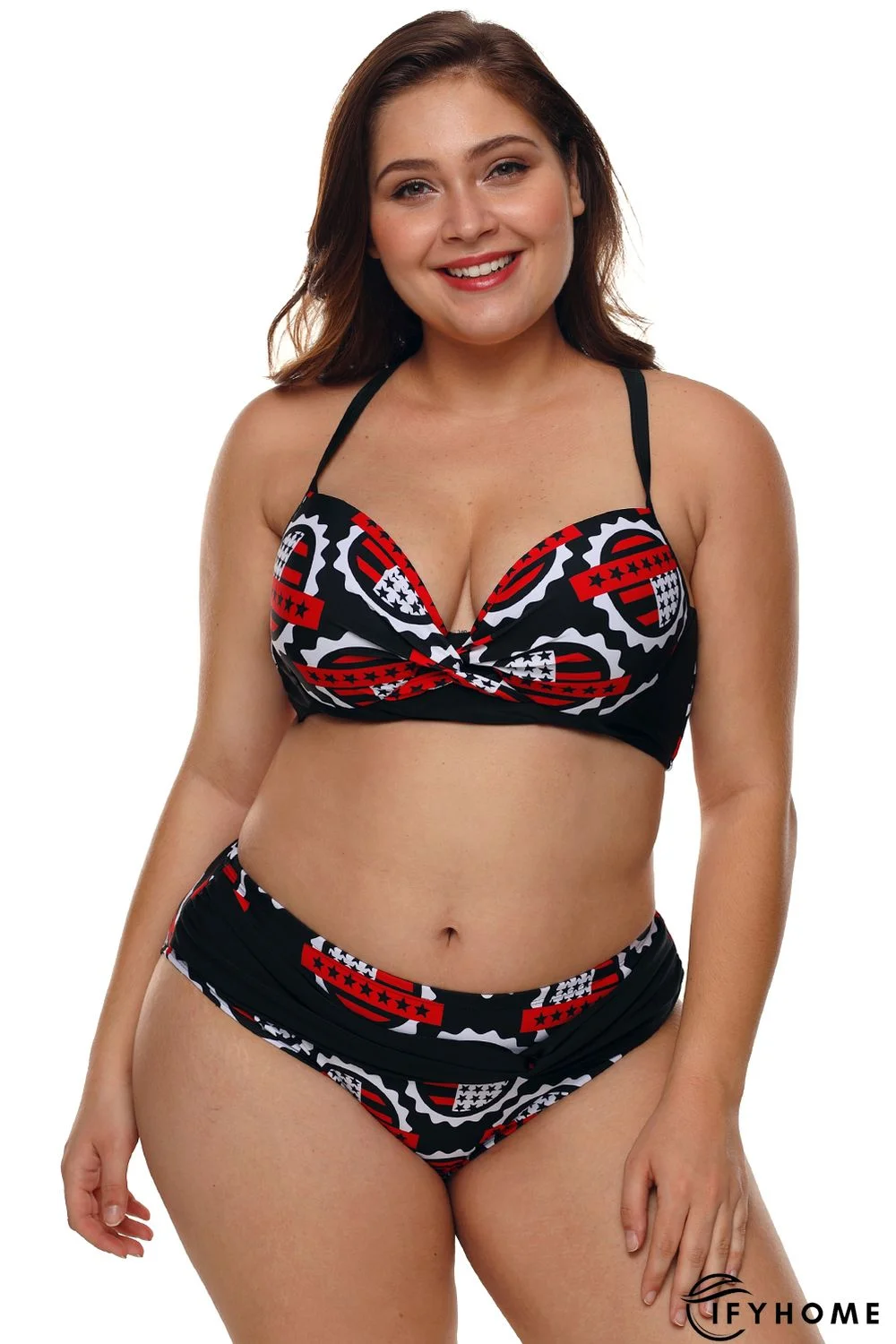 Plus Size Stars Print Pleated Bikini Swimsuit | IFYHOME