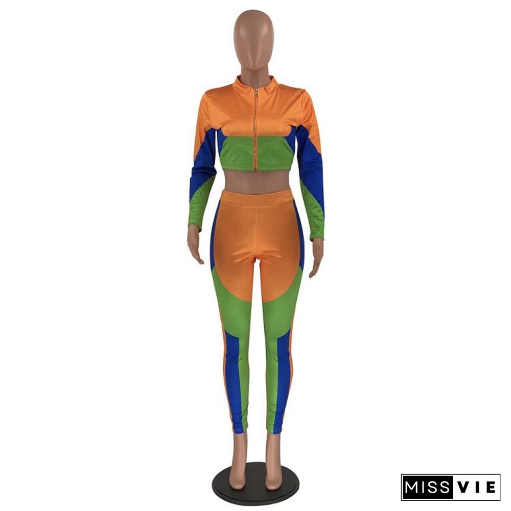 Hot-selling Color Block Mosaic Printing Leisure Two-piece Set