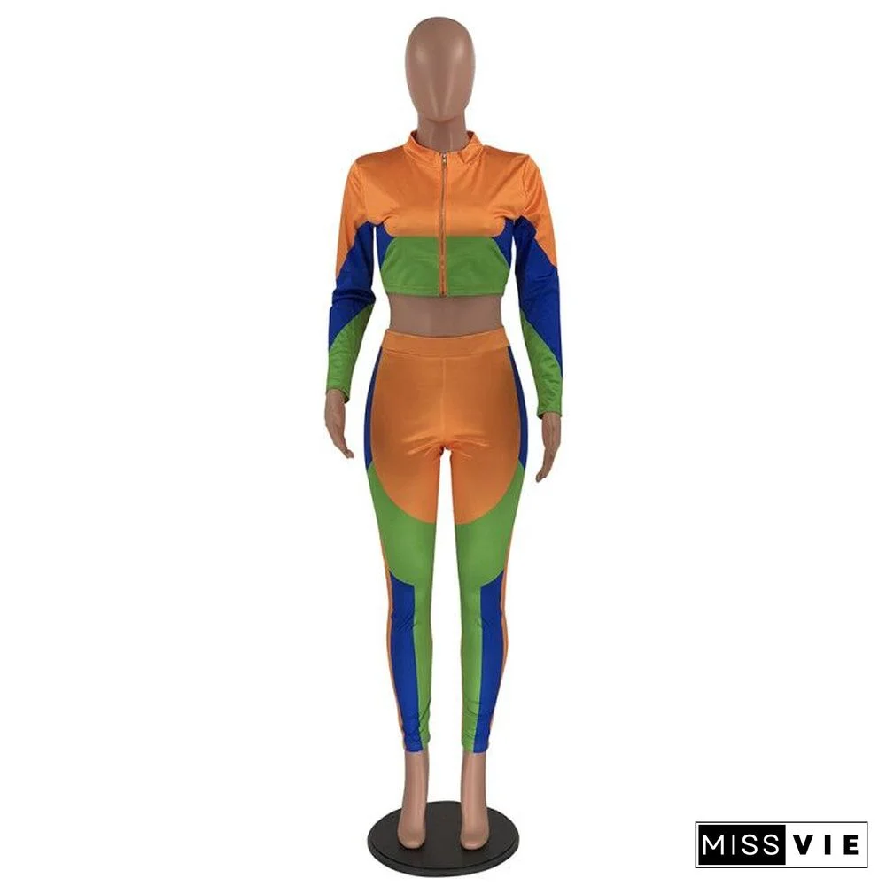 Hot-selling Color Block Mosaic Printing Leisure Two-piece Set