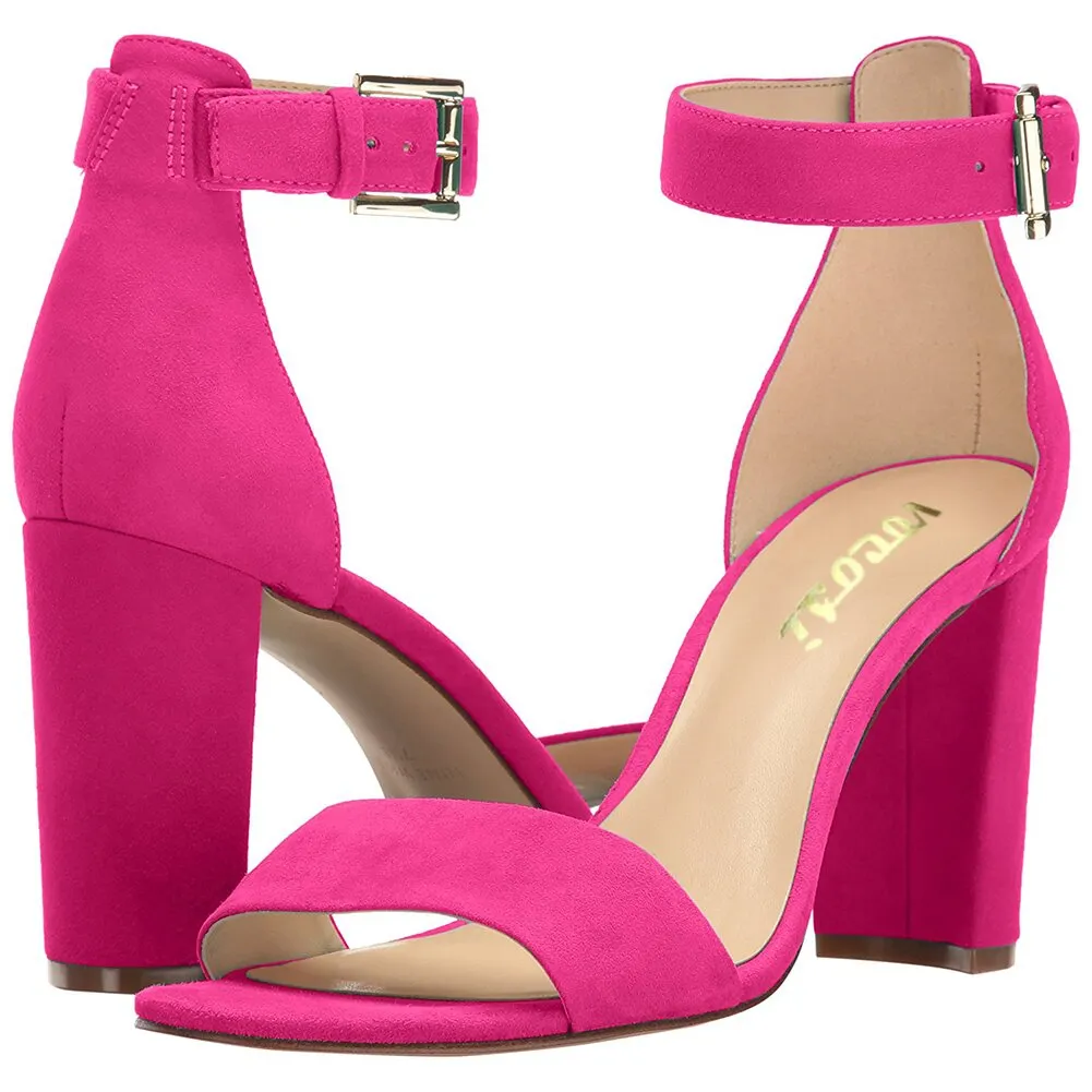 90mm Women's Ankle Strap Pumps Heel Suede Sandals-vocosishoes