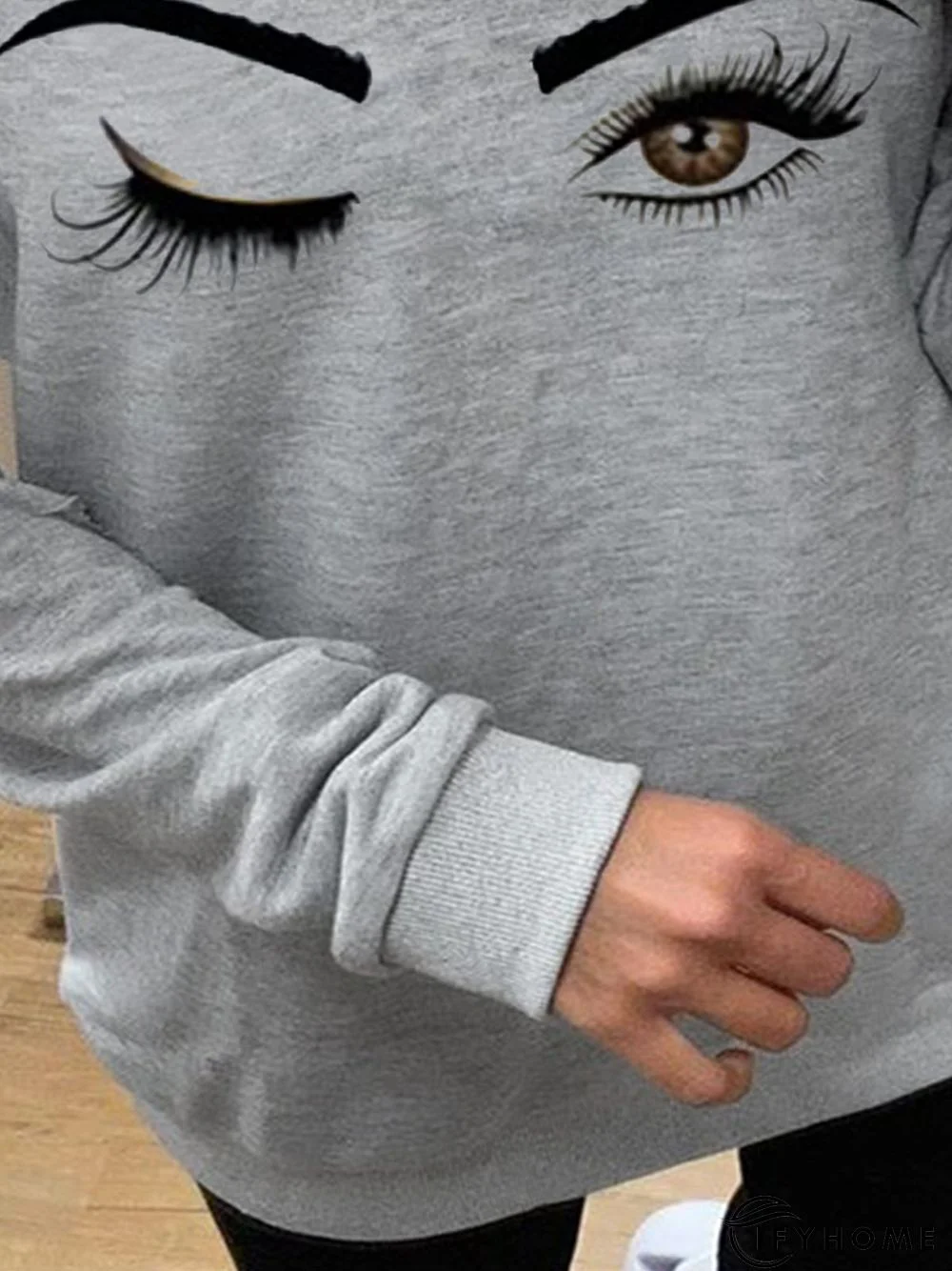 Statement Eyes Printed Crew Neck Long Sleeve Casual Tunic Sweatshirt | IFYHOME