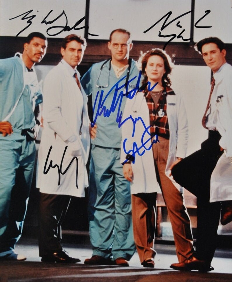 ER CAST SIGNED Photo Poster painting X5 George Clooney, Anthony Edwards, Erik Lasalle, Sherry Stringfield, Noah Wyle wcoa