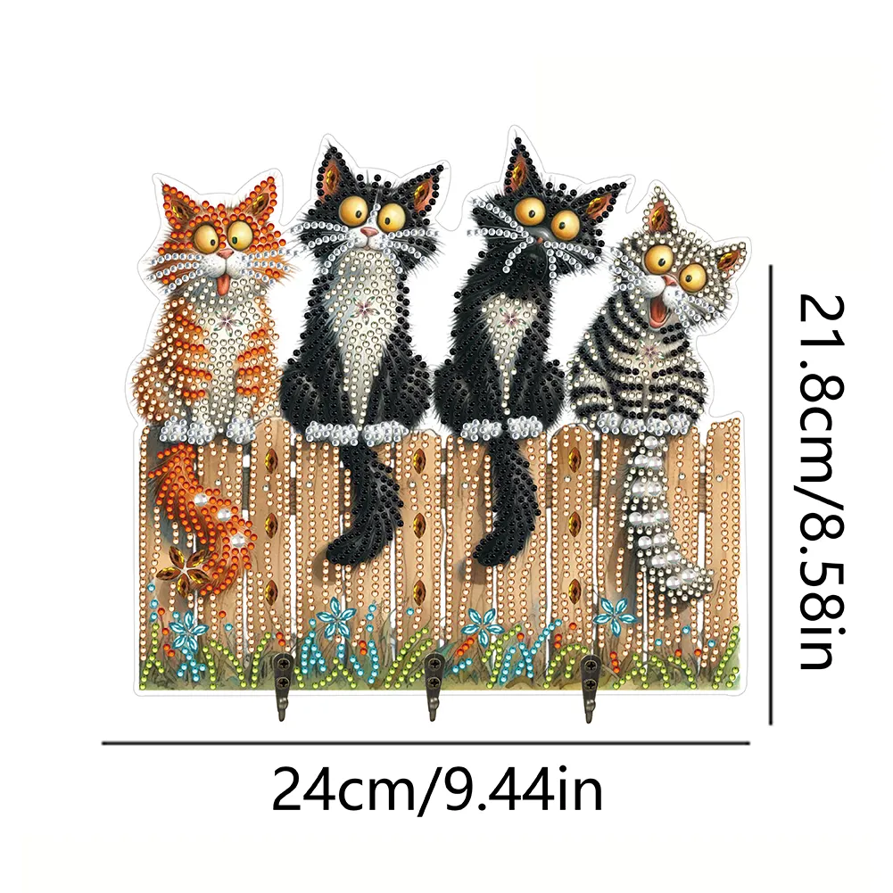 DIY Wooden Cat Diamond Art Hanging Hook Rail Diamond Painting Art Craft Wall Hooks