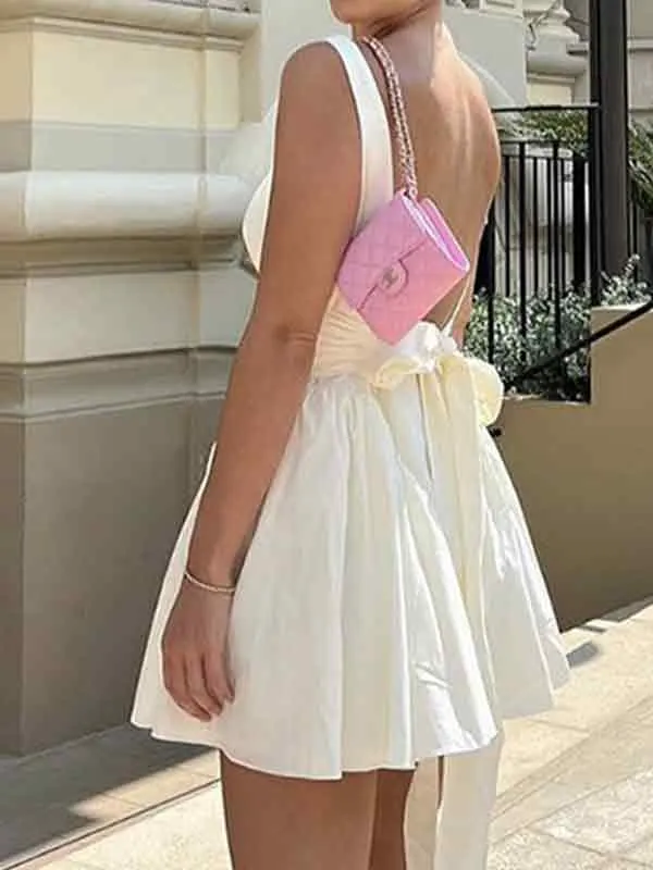 Brownm backless mini dress with lacing and back tie
