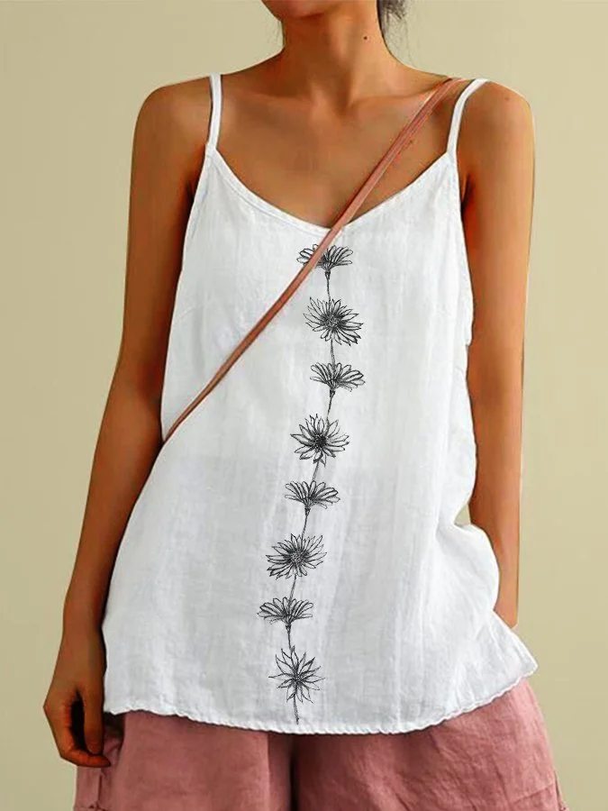 Ladies Cotton Linen Casual Print Camisole