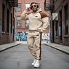 Men's Vintage Beige And Brown Waffle Quilted Plaid Pocket Hoodie And Sweatpants Jogger Set by Inlyline