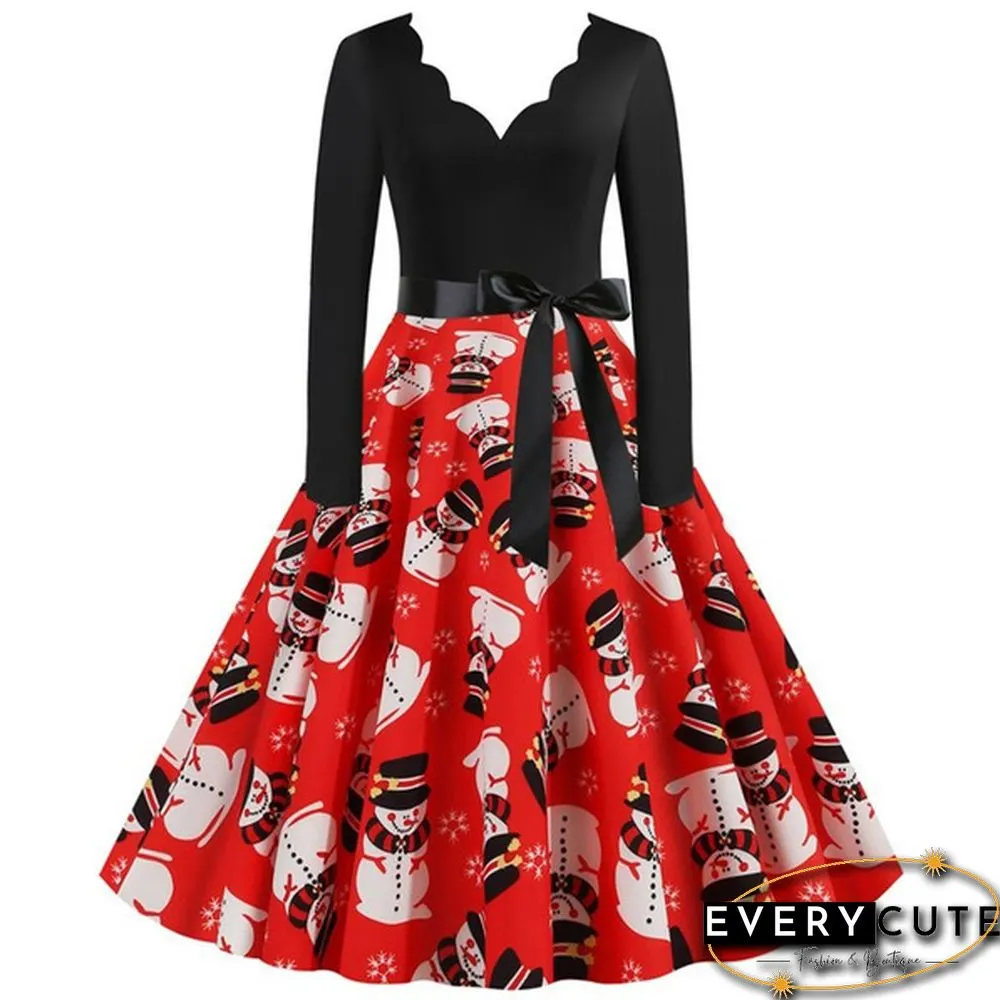 Christmas Prom Dress-Bow Style Santa Claus Print Swing`