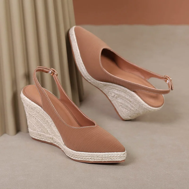 Wongn Wongn Thick Bottom Pointed High Heel Head Drag Back Empty Single Shoes Women's Straw Hemp Rope Bottom