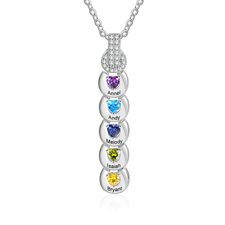 Custom Family Necklace with 5 Birthstones Engraving 5 Names Gifts for Her