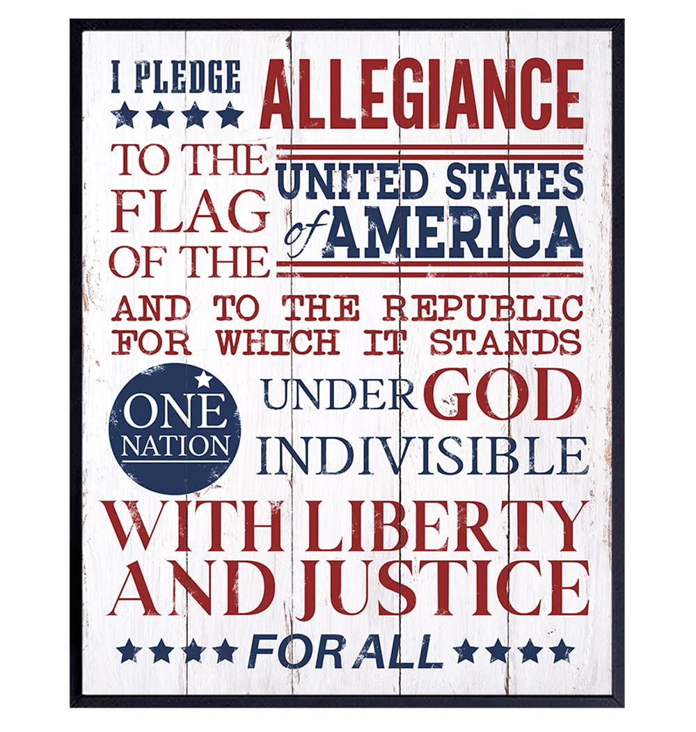 Pledge of Allegiance Art Print - America USA Patriotic Wall Art Poster - Home Decor and Gift for American US Military Veteran - 8x10 Photo Unframed