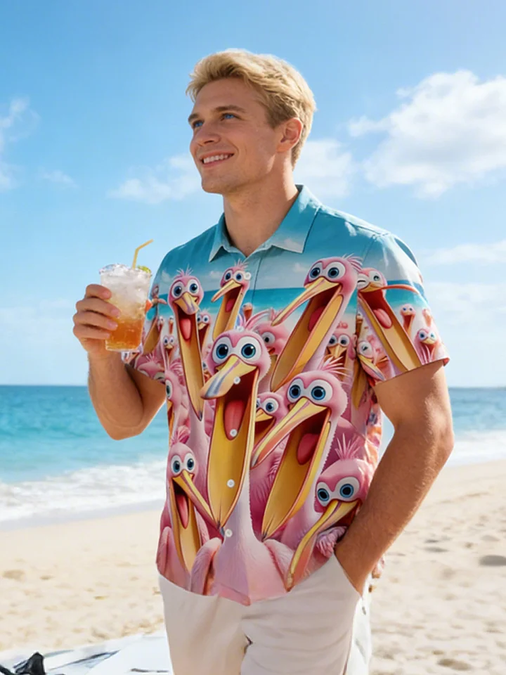 HOO® Fantasy Fun Flamingo Hawaii Beach Party Printing Breast