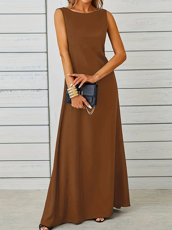 Round Neck Solid Color Long Sleeve Loose Dress