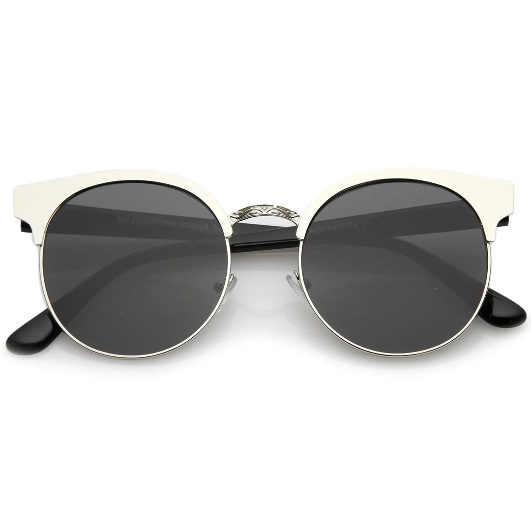 Modern Horn Rimmed Colored Mirror Flat Round Lens Half Frame glasses 52mm