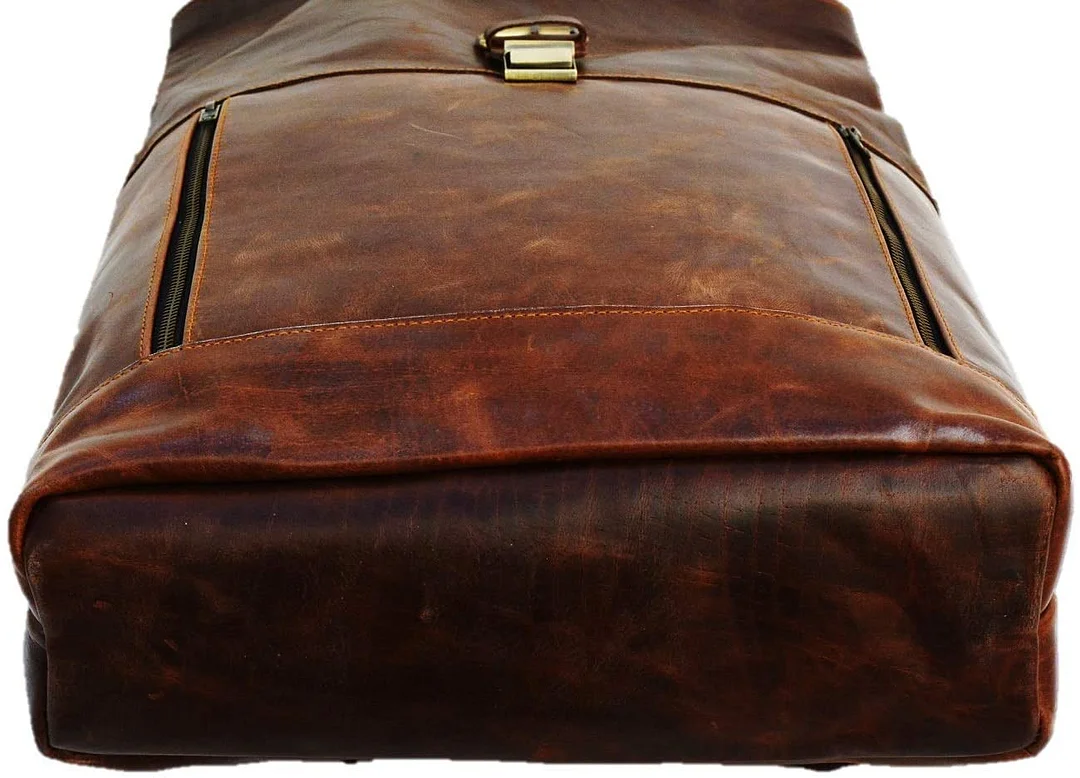 Leather Vintage Roll on Laptop Backpack For Men
