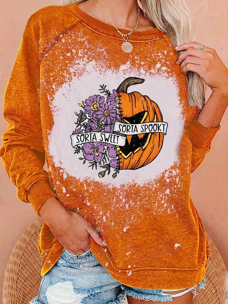 Pumpkin Printed Women's Crew Neck Casual Sweatshirt