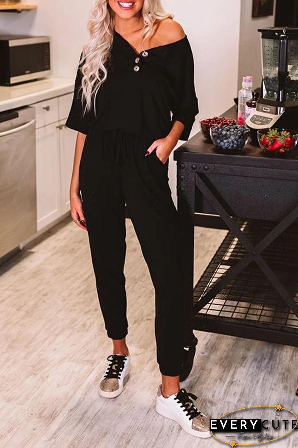 Solid Color Short Sleeve Casual Jumpsuit P15052