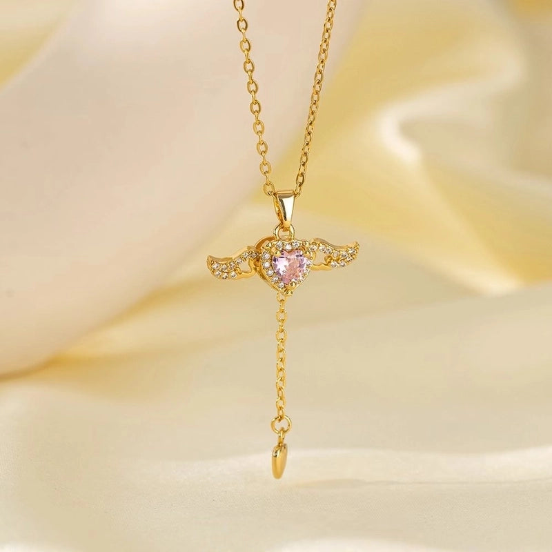 Sweet Minimalist Star Heart Shape Bow Knot Titanium Steel Zircon Plating Inlay Pendant Necklace