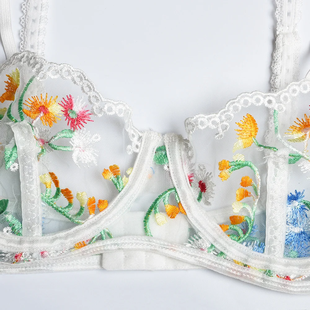 Billionm Floral Lingerie Women Sexy Bra Underwire and Panties Lengerie See Through Embroider Flower Underwear Sex Porno Clothing Intimate