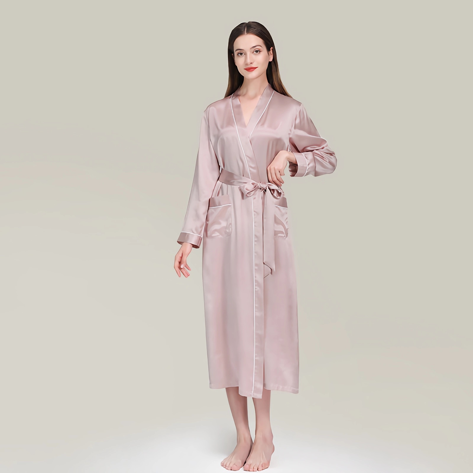 22 Momme Solid Women's Long Silk Robe REAL SILK LIFE