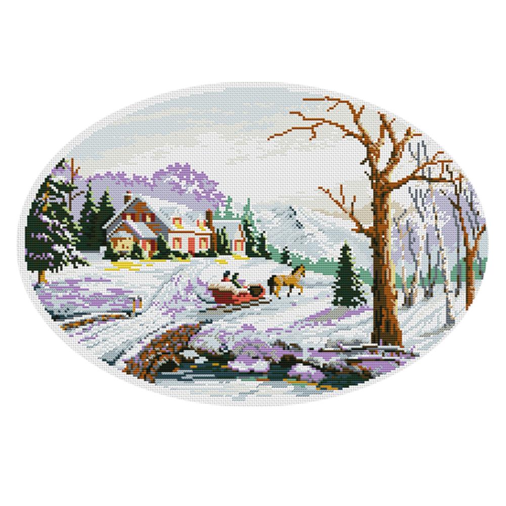 

Deep Winter Snow Scene - 11CT Stamped Cross Stitch - 59*45cm, 501 Original