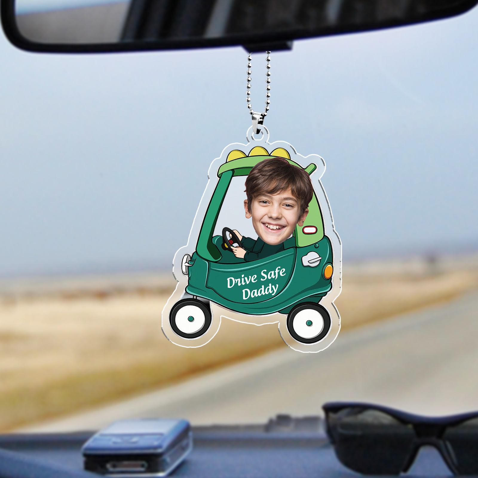 Personalised Car Hanging Ornament Custom Photo & Text & Name Keychain Acrylic Pendant Gift for Dad/Mom-Jessemade AU