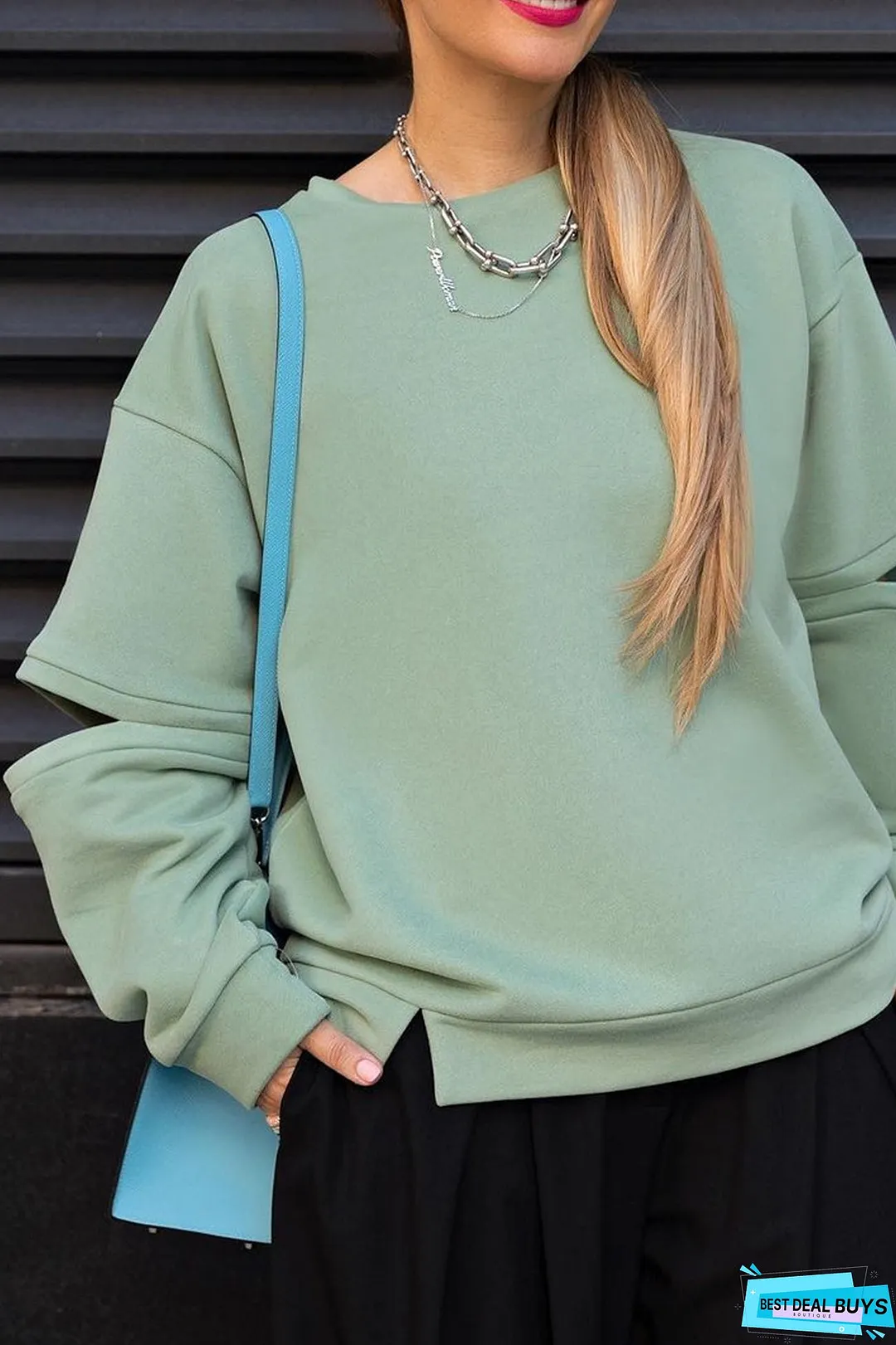 Cutout Sleeve Pullover Sweatshirt