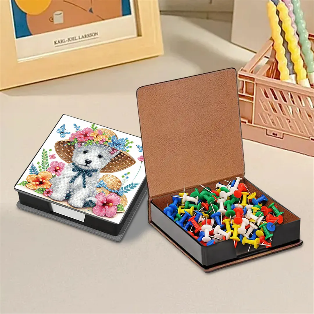 5D Puppy DIY PU Diamond Painting Notecard Box with 160 Sheets Paper Note Holder