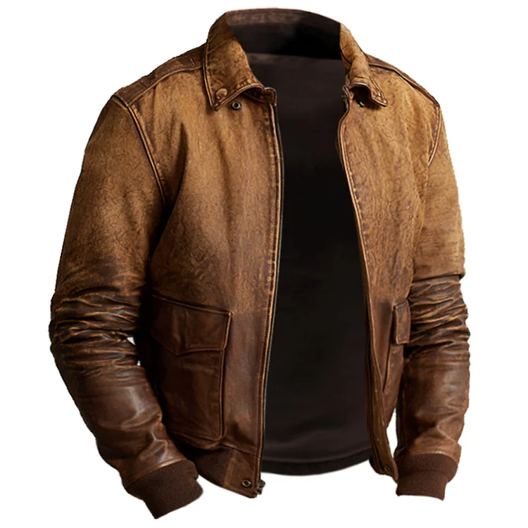 Men's Vintage Distressed Leather Outdoor Jacket