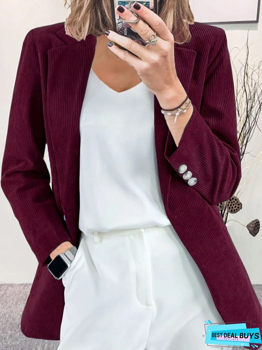 Fall/Winter Solid Color Corduroy Long-Sleeved Blazer