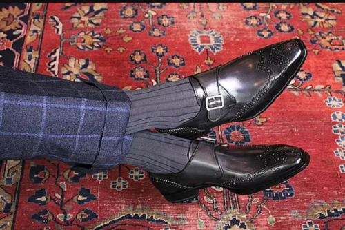 Men's Black Leather Wingtip Brogue Dress Shoes