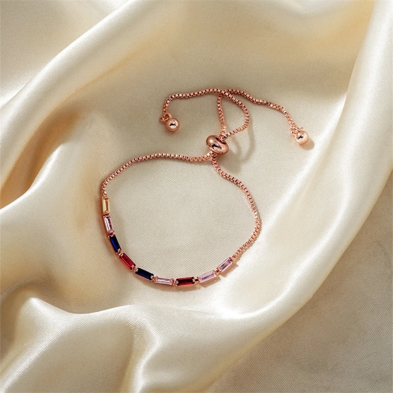 304 Stainless Steel Copper K Gold Plated Chain Inlay Geometric Trapezoid Zircon Bracelets