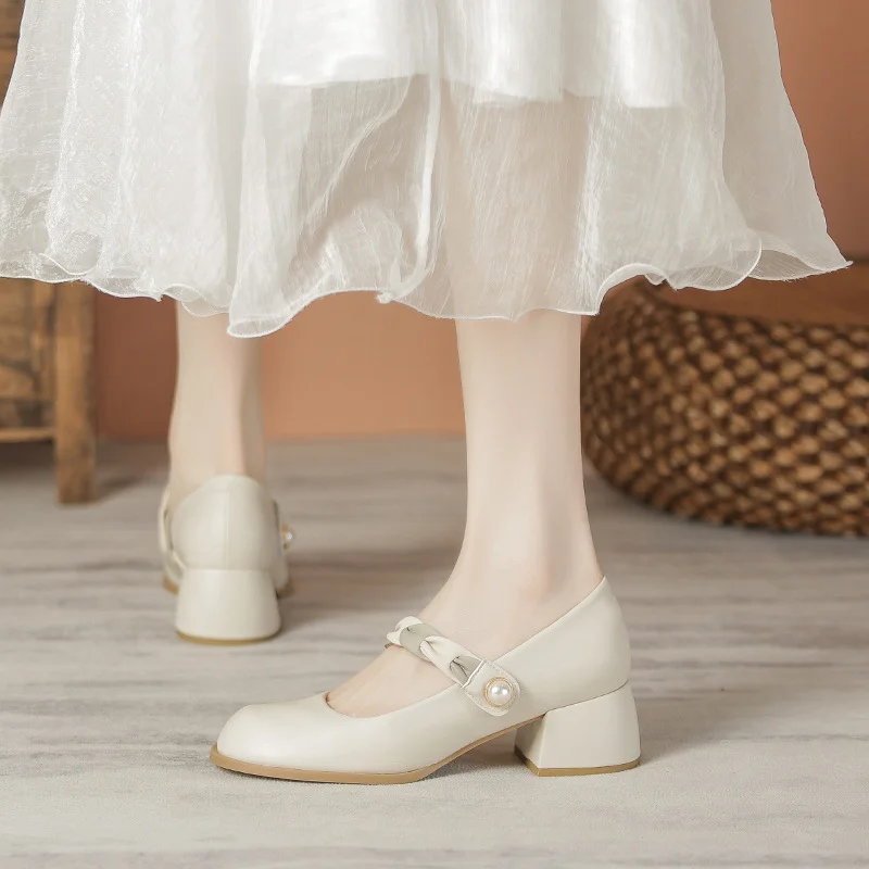 Tanguoant Tanguoant Heel Single Shoes Women 2023 New Summer French Mary Jane Women's Shoes Mouth College Soft Bottom White Small Leather Shoes Women