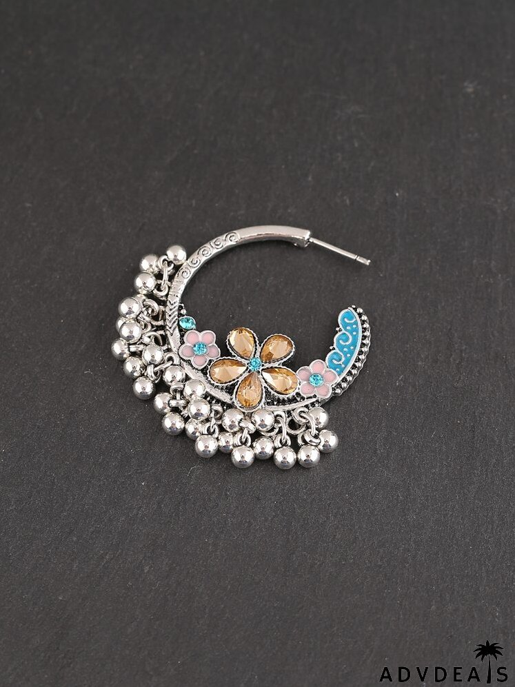 Flower Decor Ball Tassel Drop Earrings