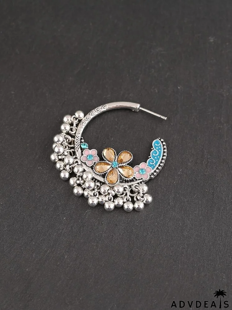 Flower Decor Ball Tassel Drop Earrings