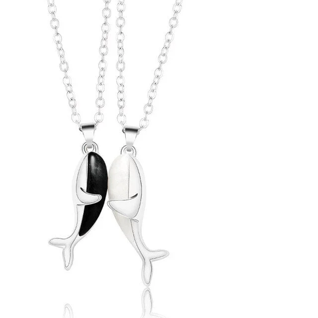 Buzzdaisy Magnetic Couple Whale Affectionate Hug Pendant Necklace