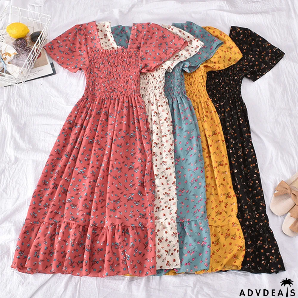 Women Short Sleeve Floral Dress