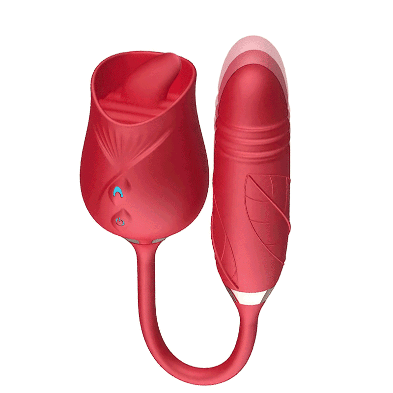 Rose Adult Toys Tongue Licking Clitoral Vibrator With Thrusting Dildo - Rose Toy