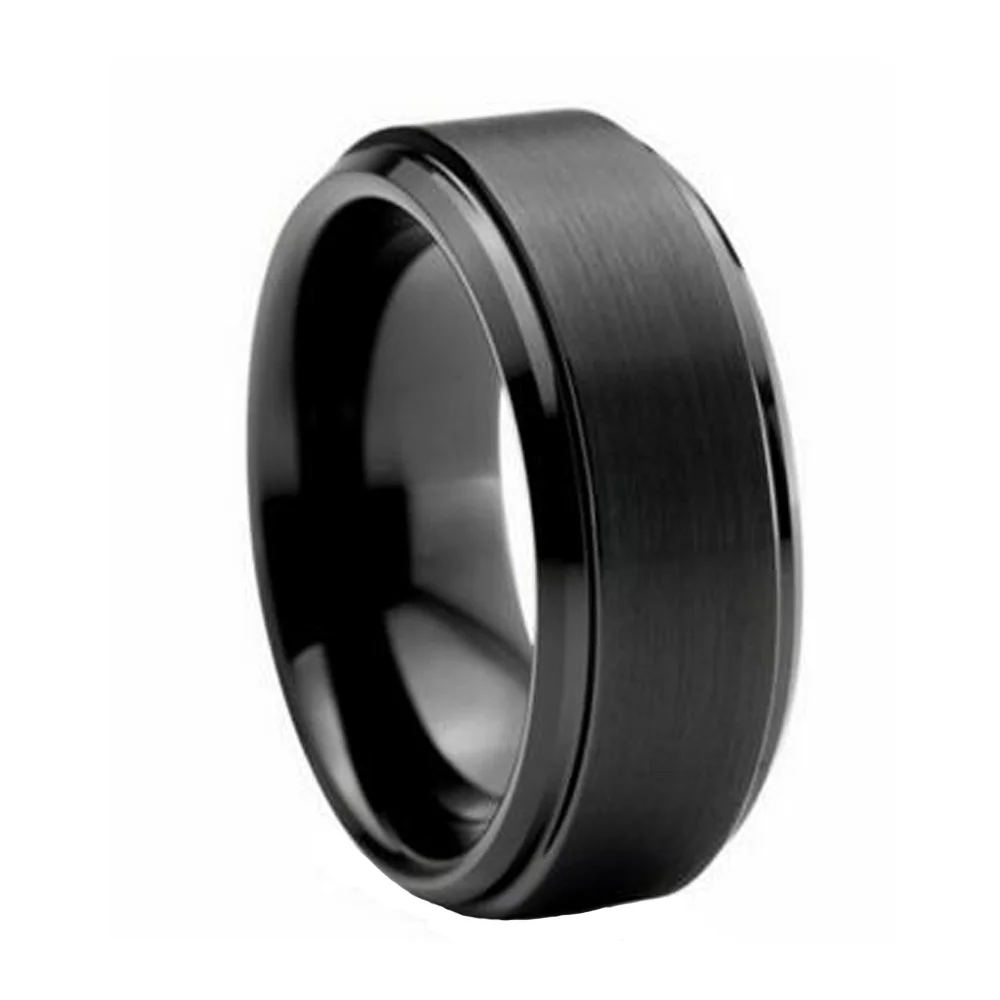 6MM 8MM Black Matte Brushed Tungsten Carbide Mens Rings Beveled Edge Polished Finished