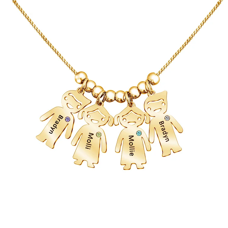 Engraved Children Necklace 1-10 Pendants Optional With Birthstone
