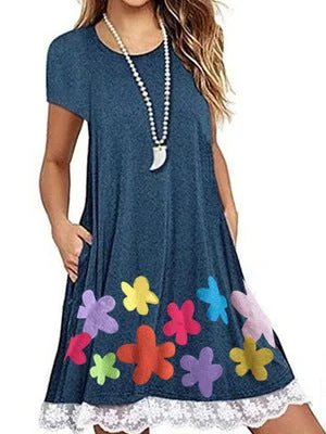 Round Neck Short Sleeve Print Dress