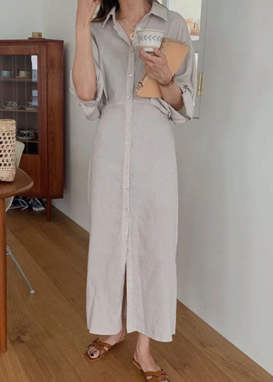 Handmade Light Coffee Bat wing Sleeve Patchwork Cotton Shirt Dress Long Sleeve