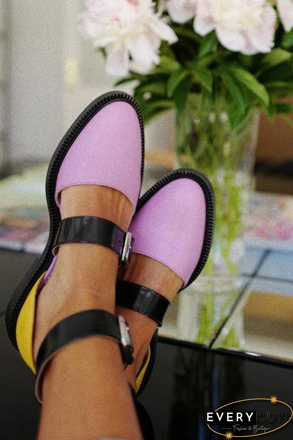 Buckle Color Block Sandals Flats