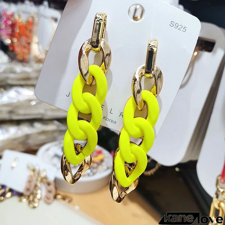 Women Fashion Candy Color Chain Panel Acrylic Earrings